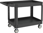Utility Cart on Wheels, 2 Shelf Heavy Duty Plastic Rolling Cart, 550LBS Capacity Service Carts for Warehouse, Garage, School, Kitchens, Office(Black, 45.7)