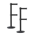 Crowd Control Warehouse CCW Set of 2 Dual Retractable Belt Barrier Stanchion, Cast Iron Base Black Post, IRBB-100D (7.5 Belt, Black Belt)