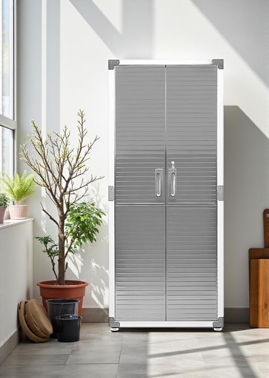 Heavy Duty Storage Solid Stainless Steel Cabinet with Lockable, Adjustable Shelf, Metal Garage Organizer (White, 30" W x 18" D x 72" H)