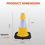 6 Pack 12 Inch Yellow Reflective Traffic Cones, Black Base Safety Markers for Warehouse Aisles, Driveways and Indoor Safety Training (6, Yellow, 12 Inch)
