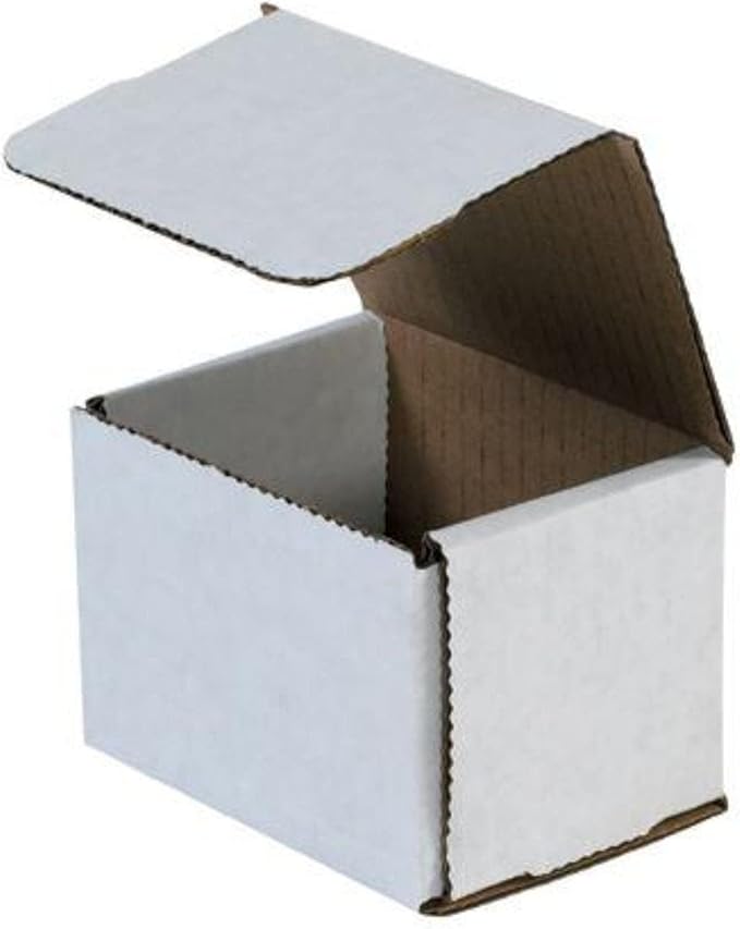 Secure Seal Shipping Boxes - 4x3x3" Mailers - White Foldable Corrugated Cardboard Packaging for Mailing, Moving, Storage, and Organizing - Strong Lightweight Foldable (Bulk 50 Pack)