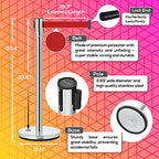 DuraSteel Crowd Control Barriers Stanchions with Retractable Belts & Sign Holder - Metal Stanchion Posts w/ 6.5ft Black Retractable Barrier Belt Ropes - Queue VIP Safety Line Dividers - Set of 6 Poles