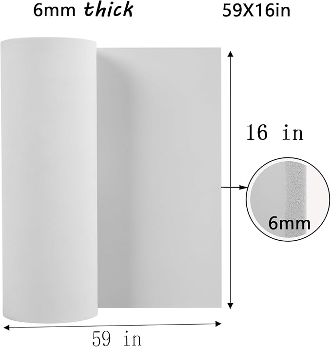 AMZQNART EVA Foam 6mm, Cosplay Foam 16x59 inch White, High Density 90 kg/m³, for Craft Projects Cosplay Costumes, Fake Weapons, Decorations, Christmas, Easter, Thanksgiving, etc.