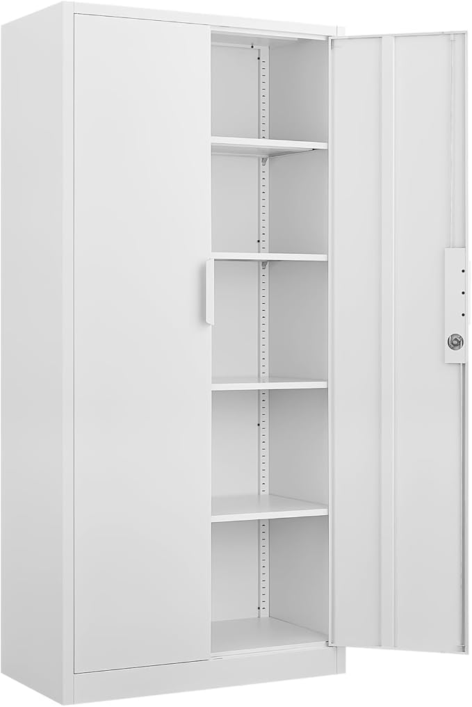 LUCYPAL Metal Garage Storage Cabinet with 2 Doors and 4 Adjustable Shelves - 70.8" Steel Locking Storage Cabinet,Garage Cabinets for Office,Home,Garage,Gym,School (White)