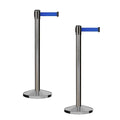 CCW Series RBB-100 - Set of 2 Stanchion Retractable Belt Barriers (7.5 Foot Belt, Blue Belt with Satin Stainless Steel Post)