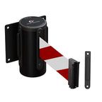 Crowd Control Warehouse - CCW Series WMB-125 Fixed Wall Mount Retractable Belt Barrier - 11 Foot, Red & White Diagonal Stripes Belt with Black Steel Case