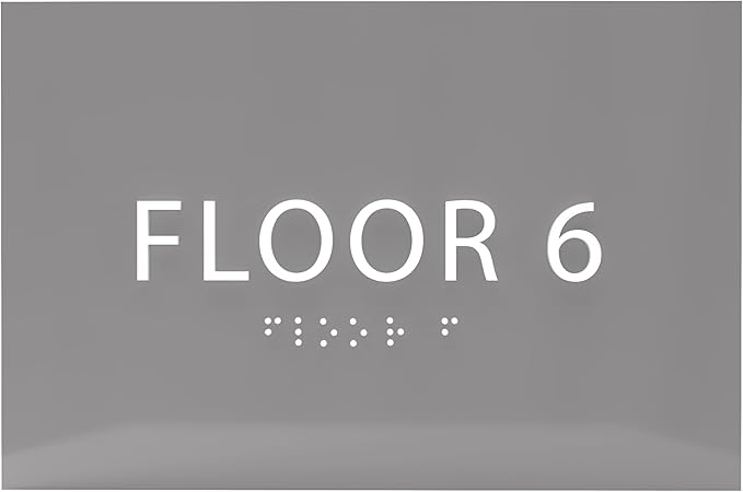 6" X4" Floor 6 Sign - ADA Compliant Tactile Graphics Grade 2 Braille Text | Wall Mount Plastic Directional Assistance, Floor Number Sign for Office, Schools, Hospitals, Apartments