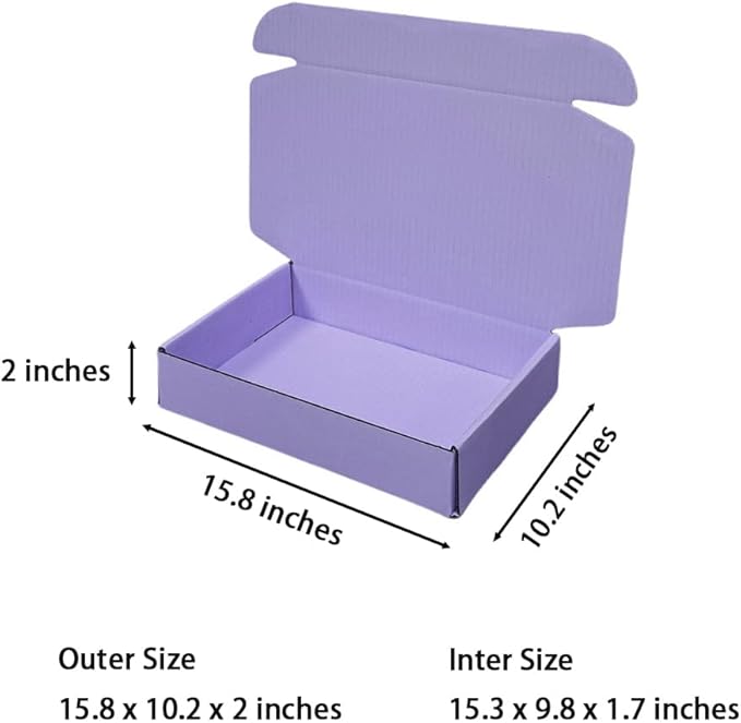 20 Pcs 15.8 x 10.2 x 2 inches Shipping Boxes for Small Business Cardboard Corrugated Mailer Boxes for Shipping Packaging Holidays Craft Gifts Giving Products (Lavender, 15.8 x 10.2 x 2")