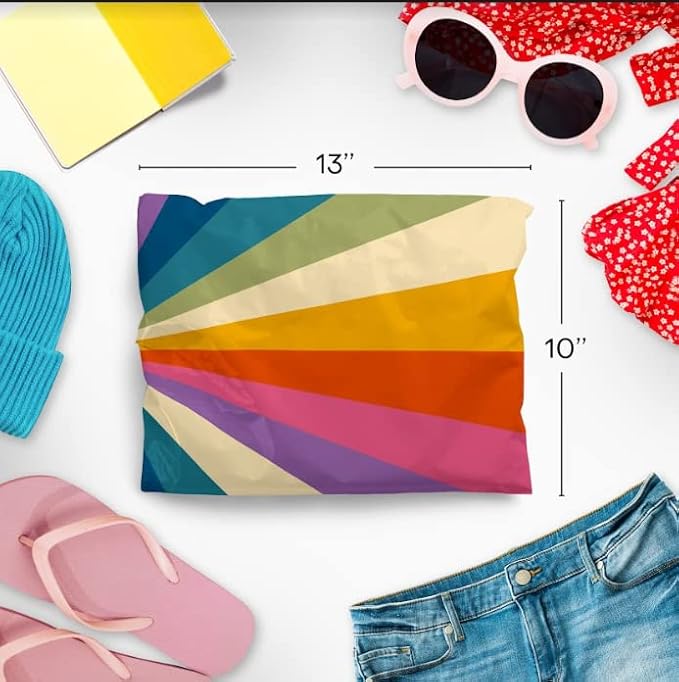 10x13 Poly Mailers – Retro Rainbow – Waterproof, Tear-Resistant Shipping Bags with Adhesive Seal – 100 Pack – Package Mint
