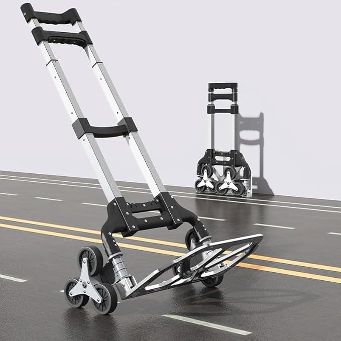 Heavy Duty 6-Wheel Stair Climbing Cart - 300lb Capacity Folding Hand Truck, All-Terrain Aluminum Trolley w/Adjustable Handle - Perfect for Groceries, Deliveries, Apartments