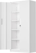 SUNCROWN 72" Metal Storage Cabinet - Heavy-Duty Metal Garage Cabinet with 4 Adjustable Shelves & 2 Doors for Tools, Office, Home, Workshop,White-Small