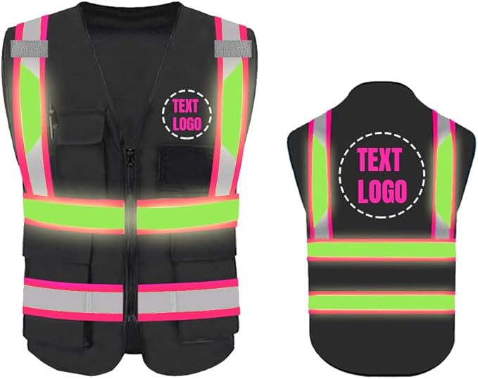YOWESHOP High Reflective Visibility Safety Vest Custom Your Logo Safety Workwear with Reflective Strips and Front Zipper