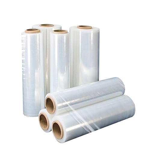 APQ 4 rolls of Cast Hand Stretch Film 12" x 1500'. Hand Stretch Wrap, 80 Gauge Thickness. Excellent Tear Resistance. Clear Residue Free Film for Moving, Shipping, Wrapping. Industrial Grade Cast Film.