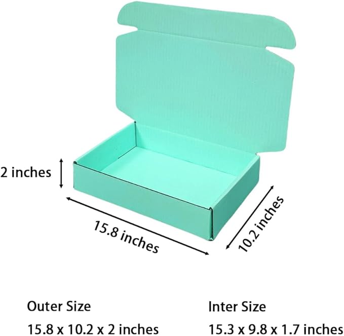 20 Pcs 15.8 x 10.2 x 2 inches Shipping Boxes for Small Business Cardboard Corrugated Mailer Boxes for Shipping Packaging Holidays Craft Gifts Giving Products (Mint green, 15.8 x 10.2 x 2")
