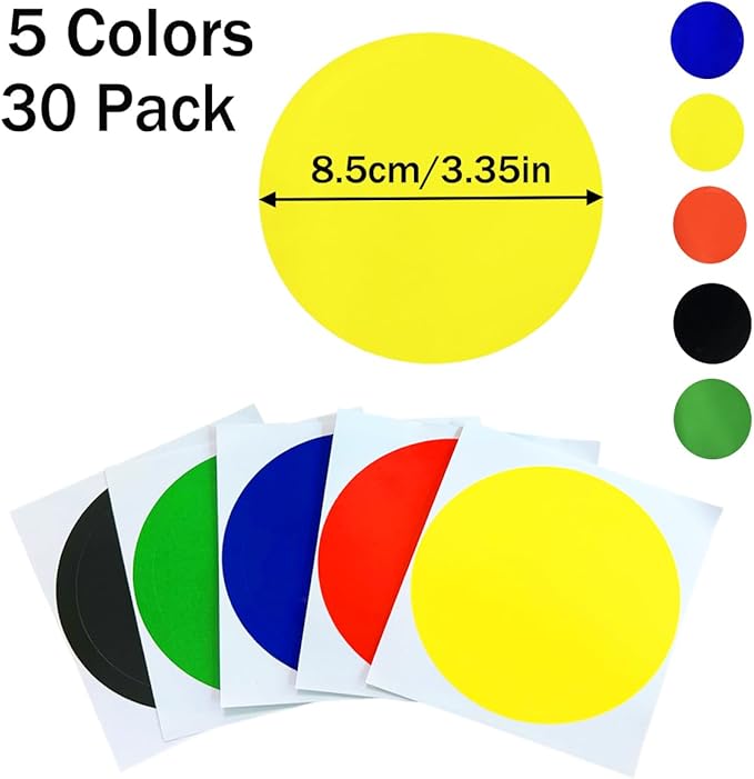 3.35inch Colored Moving Large Round Labels-30PCS Circle Labels Dots Stickers,Organizational Storage Markers for Moving,Nursery School,Office,Garage & Yard Sale 5 Colors(30PCS-5 Colors-3.35inch)