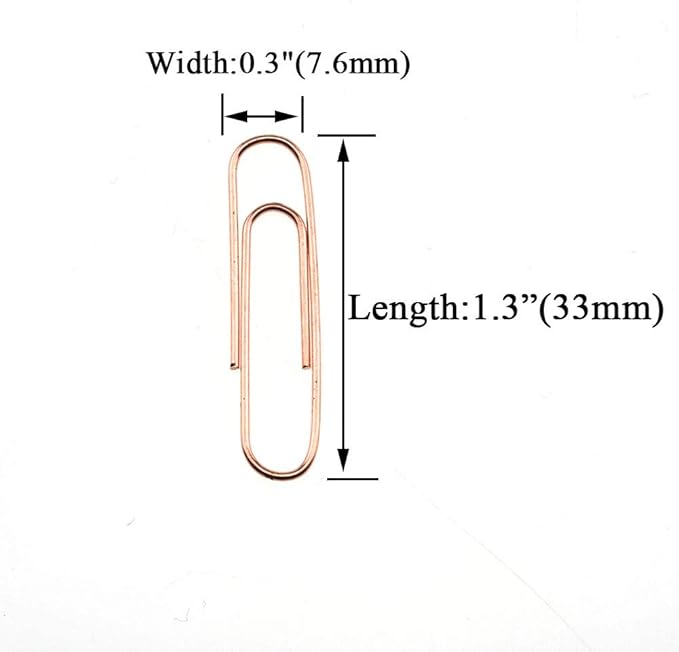 HAHIYO Paper Clips Sturdy 1.3 inches Length 180 Pack Paperclips Heavy Duty Tight Grip Rust Proof Reusable Metal Bright Rose Gold for Home Office School
