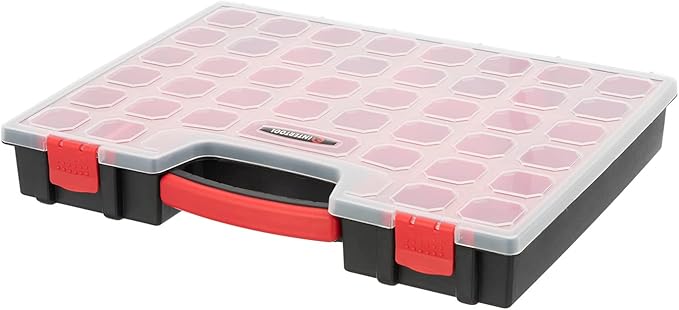 INTERTOOL Hardware Organizer with 24 Removable Bins - Small Parts Storage Tool Box for Nuts, Bolts, Screws, Nails - Portable Handle Transparent Lid with Locks BX08-4033