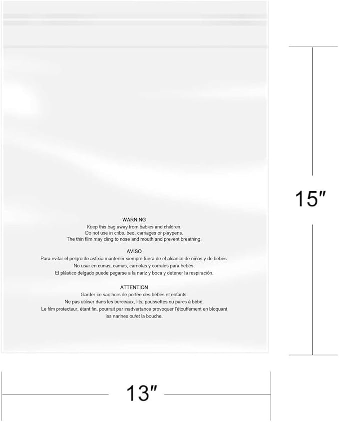 iMailer - 500 Pcs - 13" x 15" Poly Bags with Suffocation Warning Self Seal- Clear Shipping Bags 1.6 Mil for Clothing, Shirts, Packaging - Permanent Adhesive