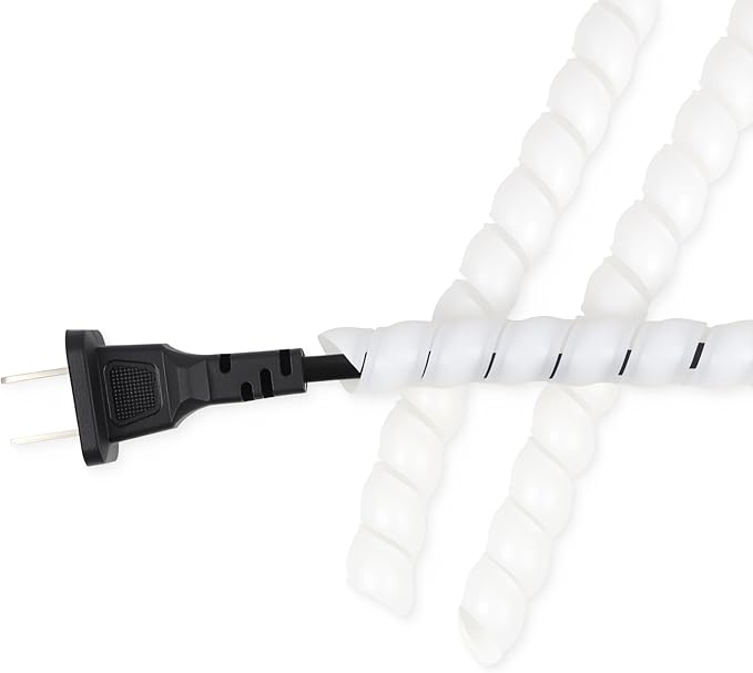 Spiral Wire Wrap, 9.84ft, 16.4ft, 33ft Spiral Cable Wrap Sleeve Hose for Computer, Power, Audio & Video Cords Stop Cord Tangle and Detangler (White, 10mm (3/8")-33ft)