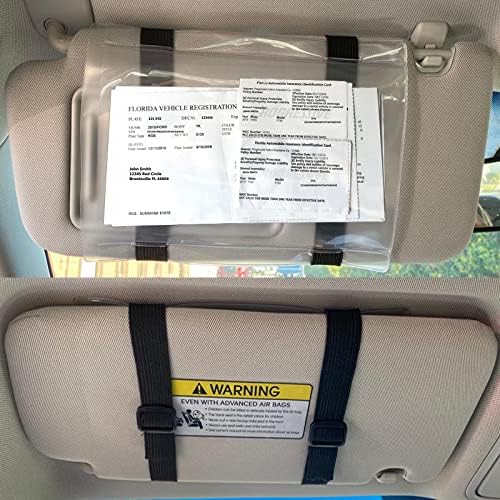 Car Registration and Insurance Holder Visor - Durable Elastic Band & Buckle Closure - Conveniently Stores Documents - Essential Car Accessory (Black/Black), Made in USA