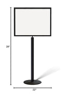 Floor Standing Sign Frame with Steel Low Profile Base, 22 inches by 28 inches Horizontal Sign Frame, Black Post