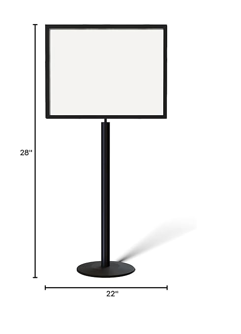 Floor Standing Sign Frame with Steel Low Profile Base, 22 inches by 28 inches Horizontal Sign Frame, Black Post