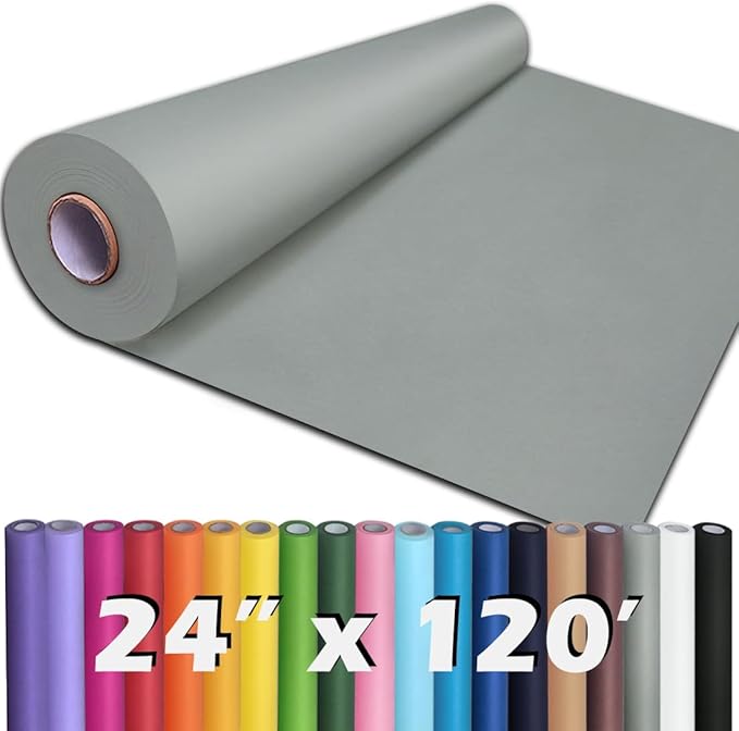 PerkHomy 24" x 1,440" (120') Light Grey Kraft Paper Roll for Craft Bulletin Board Paper Art Table Covering Crafting Gift Wrapping Bouquet Packing Parcel 80GSM 55LB (Light Grey, 24" x 120')
