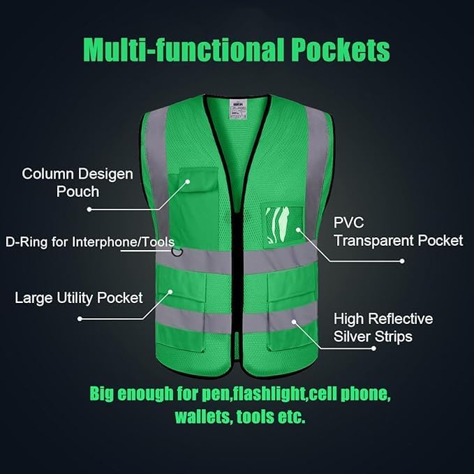 BeautyWill 10/20 Pack Custom Logo Safety Vest,Bulk High Visibility Class 2 Reflective Work Vests