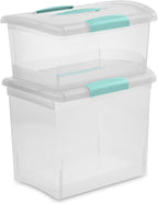 Sterilite Medium Nesting ShowOffs, Stackable Small Storage Bin with Latching Lid and Handle, Plastic Container to Organize Home, Clear, 30-Pack