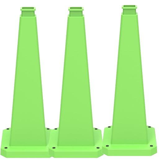 BESEA 3 Pack 28" Bright Green Traffic Safety Cones with Weighted Base, High-Visibility Parking Cones for Driveways, Business Parking Lots, Garages, Indoor/Outdoor Use