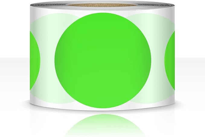 500 PCS Dot Sticker Tape 2" Inch Round Color Coding Labels Removable Writable Circle Floor Decal for Marking Organizing Social Distancing Fluorescent Green