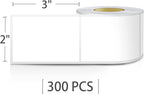 White Rectangle Sticker Labels 3×2 Inch Vinyl Stickers Color Coding Name Tags Roll Removable Waterproof 300 per Dispenser Box