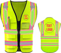 YOWESHOP High Reflective Visibility Safety Vest Custom Your Logo Safety Workwear with Reflective Strips and Front Zipper