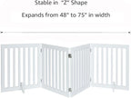 unipaws 24”H Free Standing Pet Gate for Dog Cat, Wooden Gates for Doorway, Stairs, Step Over Foldable Pet Fence for The House, Expandable Dog Barrier, Indoor Use, White