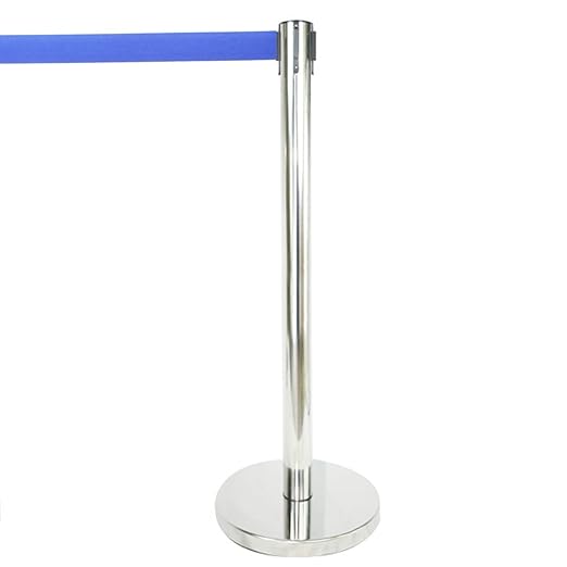 VIP Crowd Control Retractable Belt Stanchion Queue Safety Barrier Set, 36" Ht, 78" Belt + Wall Bracket (6 Mirror Posts Blue Belt + SFrame + WBracket)