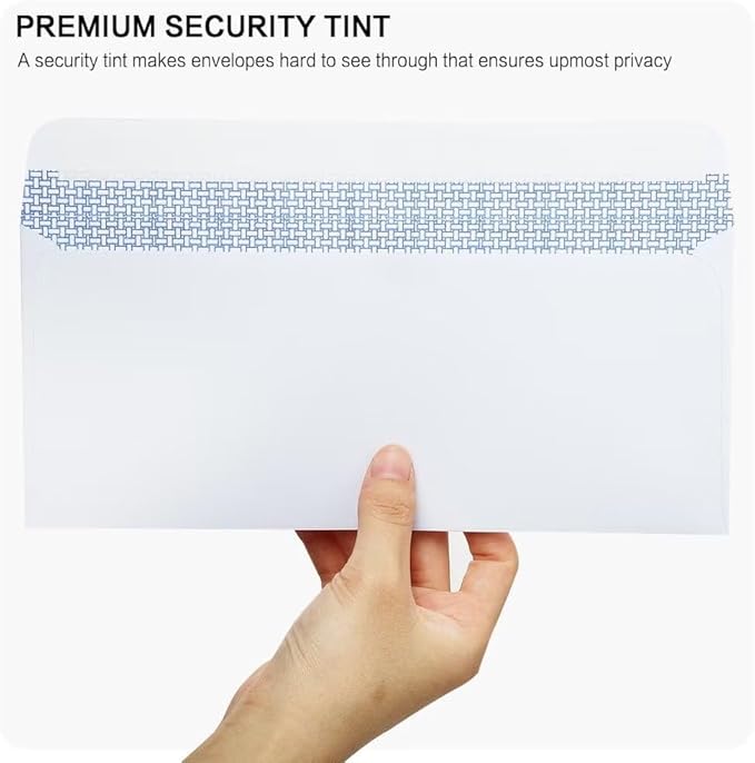 HERKKA #10 Security Self-Seal Envelopes, No.10 Windowless Bussiness Envelopes, Security Tinted with Printer Friendly Design - Size 4-1/8 x 9-1/2 Inch - White - 24 LB - 100 Pack