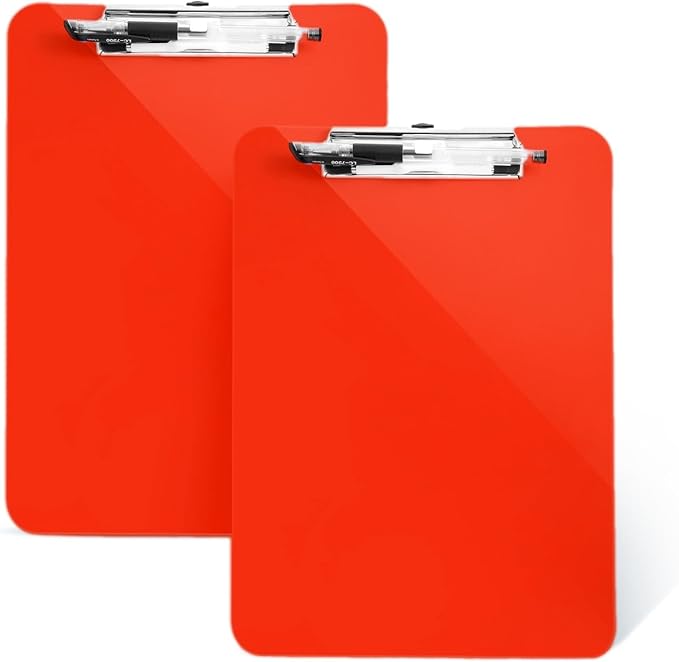 2 PCS Red Plastic Clipboards Nursing Clipboard,Teacher Clip Boards 8.5x11 with Pen Holder, A4/Letter Size,Cute Clipboards for Women Kids,Classroom Office Home