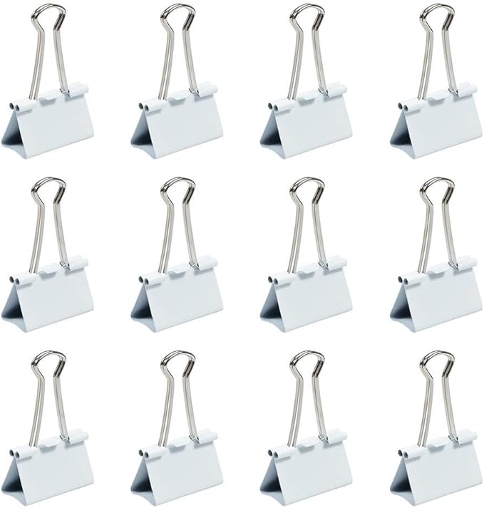 JAM PAPER Colorful Binder Clips - Large - 1 1/2 Inch (41 mm) - White Binderclips - 12/Pack