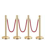 VEVOR Stanchions and Velvet Ropes 4Pcs, Hollow Base with Stainless Steel Post, 3 Red Velvet Ropes and Posts, Crowd Control Barriers Gold Stanchions, Red Carpet Runner Poles for Party Supplies