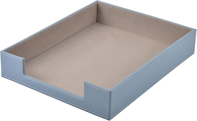 Leather Letter Tray, Office Supplies Desk Organizer for Mail Paper Files Magazines Jewelry Cosmetics,Luxury Letter Holder&Multipurpos Stackable Storage Box Office Desktop,Grey