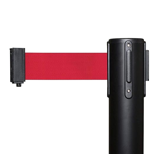 Crowd Control Warehouse CCW Series RBB-100 - Set of 2 Stanchions with Retractable Belts - 11 Foot Red Belt, Black Post - Retractable Line Barrier, Crowd Control Stanchion