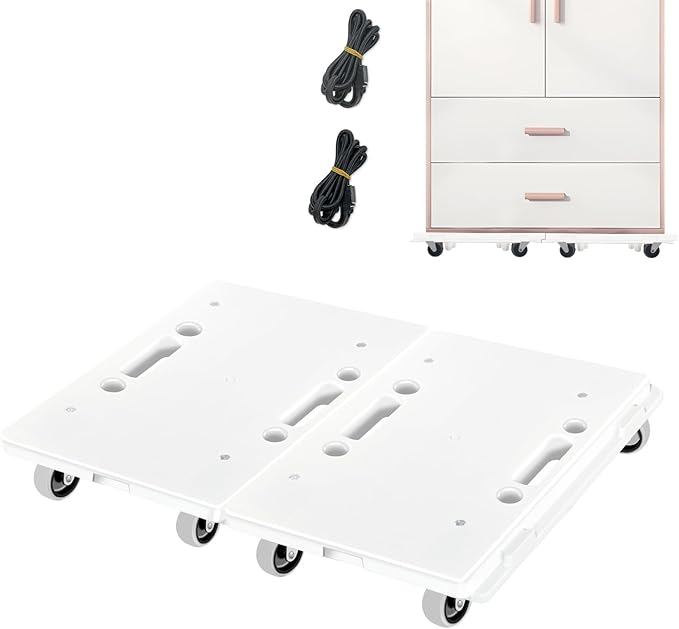 Furniture Dolly,Moving Dolly 4 Wheels Heavy Duty,16in-11in 500lbs Capacity,Furniture Movers Dollys with Wheels,4 Wheels Small Flat Dolly Cart, 2 Pack, White