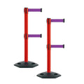 Montour Line MSR630D Set of 2 Retractable Belt Barrier Stanchion, Heavy-Duty Rubber Base, Red Post (9 ft Purple Dual Belt)