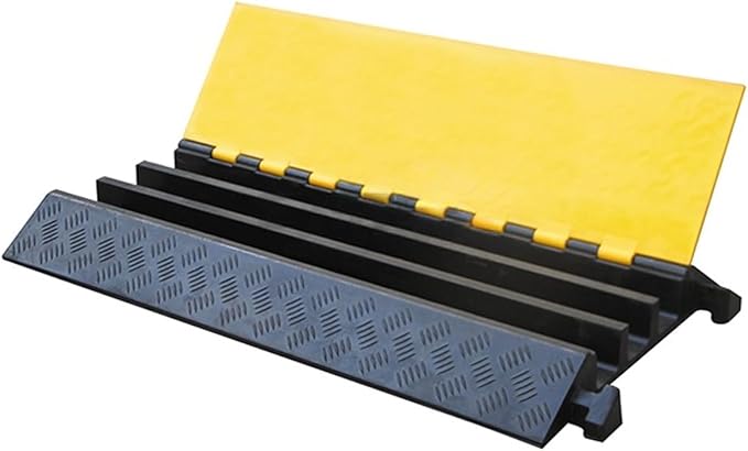 Kable Kontrol Atlas Heavy Duty Cable Protector Ramp - 3 Channel - 1 Pc - 36” Long Black & Yellow – 44000 Lbs Capacity - Rubber Speed Bump Wire Protector Cord Cover – CP9986