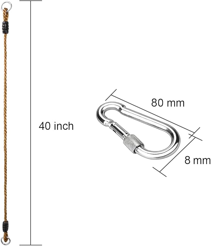 Set of 2 Tree Swing Safer Nylon Ropes 40 inch Indoor Outdoor Hammock Tree Swinging Chair Straps with Heavy Duty Stainless-Steel Carabiner Hanging Kit