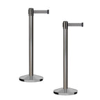 CCW Series RBB-100 - Set of 2 Stanchion Retractable Belt Barriers (11 Foot Belt, Light Grey Belt with Satin Stainless Steel Post)