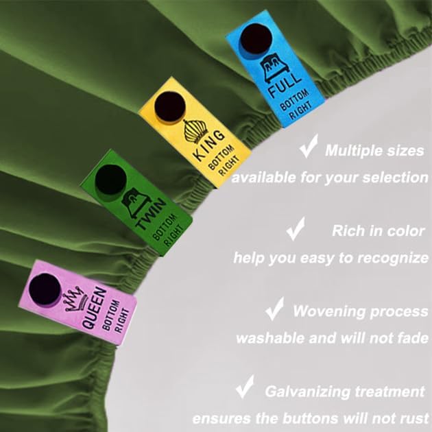 Generic Bedding Label Set, Color-Coded Snap Organization Tags, Washable Reusable Labels for Linen Closet Management, 8 Pieces (Full)