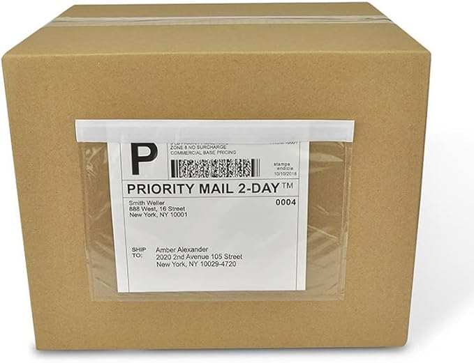 BEUYI Clear 7.5'' x 5.5'' Packing List Envelopes, Adhesive Shipping Label Pouches/Sleeves (50 Pack)