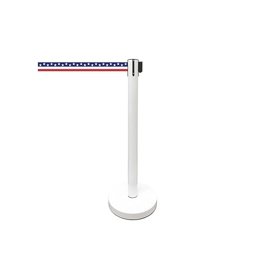 VIP Crowd Control Retractable Belt Stanchion Queue Safety Barrier Set, 36" Ht, 78" Belt + Wall Bracket (6 WHT Posts Patriot Belt + SFrame + WBracket)
