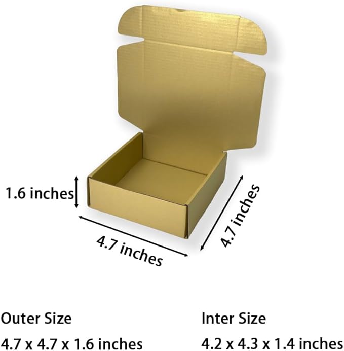 15 Pcs 4.7 x 4.7 x 1.6 Inches Mini Size Corrugated Cardboard Gift Boxes Recyclable Shipping Boxes for Packing Jewelry Ornament Gift Craft Packaging Supplier (Gold, 4.7 x 4.7 x 1.6")